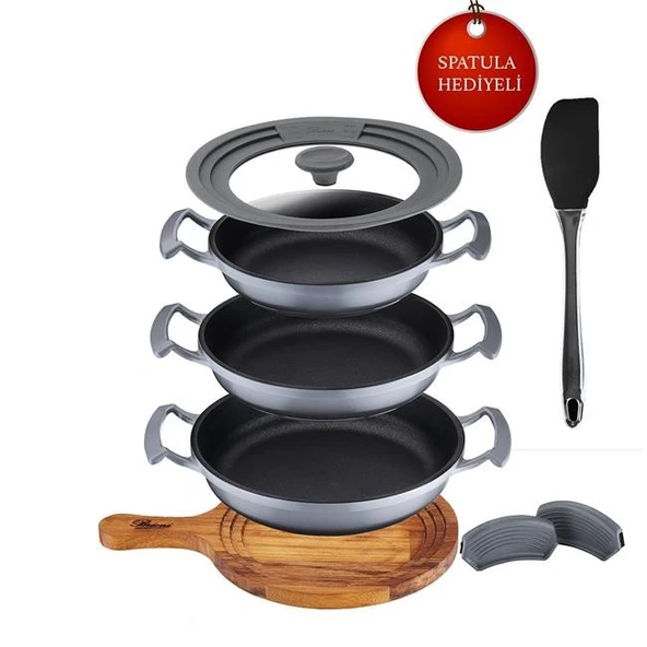 Brioni Try Cook 7 Parça Gri Yanmaz Yapışmaz Diamond Kaplama Sahanlık Tava Seti ürün görseli