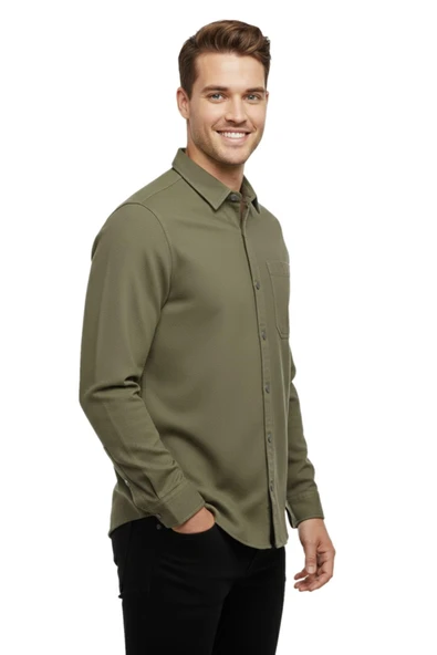 Erkek Spor Silim Fit Kanvas Tek Cepli Gömlek BGL-ST04955 - Resim 12