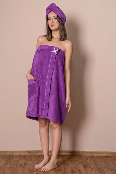 Varol Sauna Seti – Çıtçıtlı Banyo Havlusu & Düğmeli Baş Havlusu (Bone) ürün görseli 1