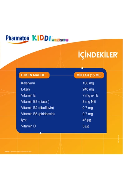 Pharmaton Kiddi Growth Kalsiyum Vitamin D İyot İçeren Takviye Edici Gıda Meyve Aromalı Şurup 200 ml - Resim 5