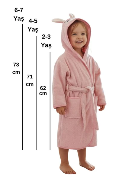 Tavşan Kulaklı Kız Erkek Çocuk Bornozu Lupi Pembe - Resim 3