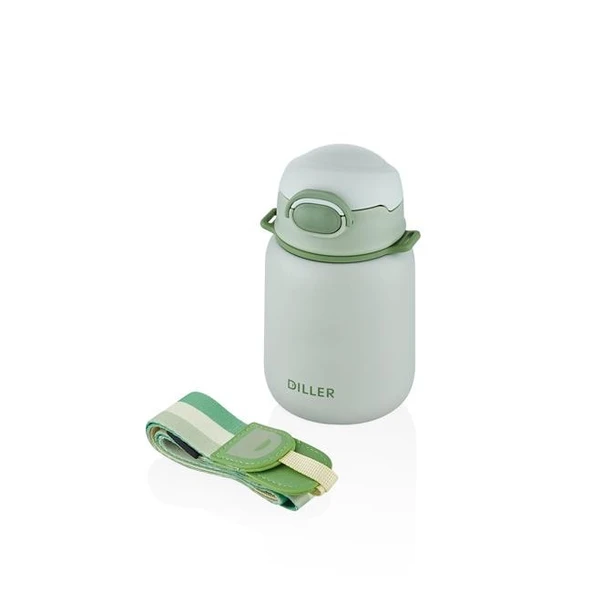 Diller 420ml Pipetli Askılı Çelik Yeşil Çocuk Termos Matara 6 Saat Sıcak/soğuk Tutma Süresi ürün görseli