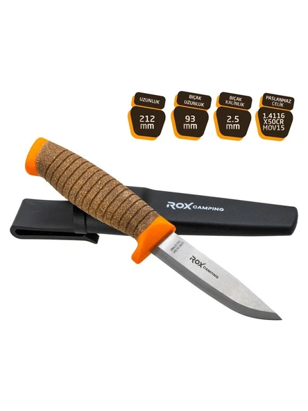 Rox Camping Bushcraft  Plus Paslanmaz Çelik Kamp Bıçak Turuncu 153CAMP0321 ürün görseli 1