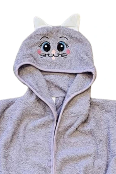 Tavşan Kulaklı Kız Erkek Çocuk Bornozu Lupi Lila - Resim 5