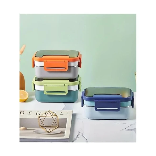 Vagonlife 1200ml Çift Katmanlı Paslanmaz Çelik Yemek Kutusu Turuncu Bl20182 - Resim 2