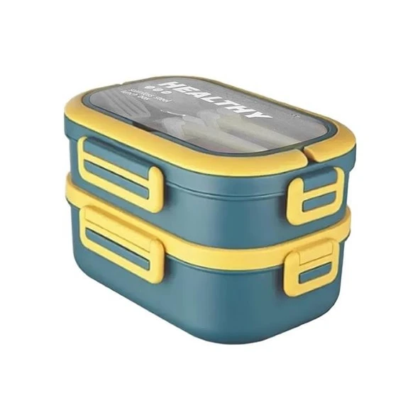 Tohana 1650ml İki Katlı 4 Bölmeli Çelik Yemek Kabı Mavi ürün görseli