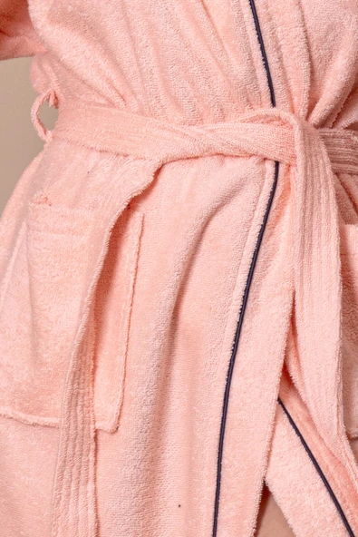 Varol Somon Renk Kapüşonlu Yumuşak Dokulu İhracat Fazlası Stok Bornoz – Unisex – Standart Beden - Resim 3