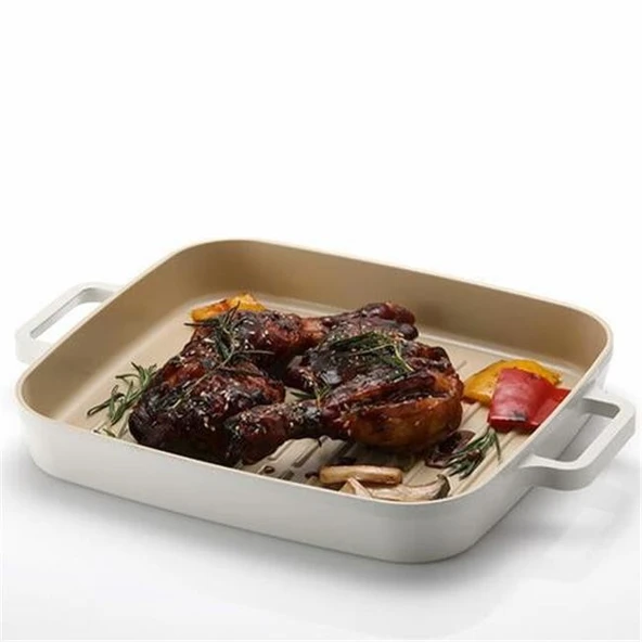 Neoflam Fika Dikdörtgen Alüminyum Grill Tava 28cm Bej - Resim 2