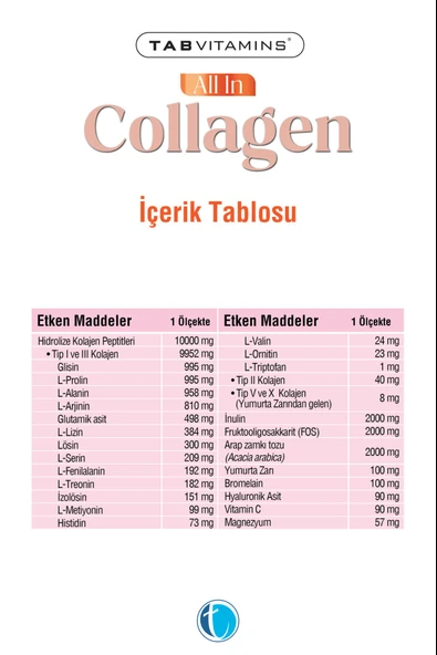 Tabvitamins All in Collagen 1-2-3-5-10 Tip 503 gr - Resim 2