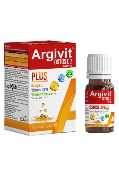 Argivit Ostosse3 Plus Omega-3 ve Vitamin D3 İçeren Takviye Edici Gıda 10 ml ürün görseli