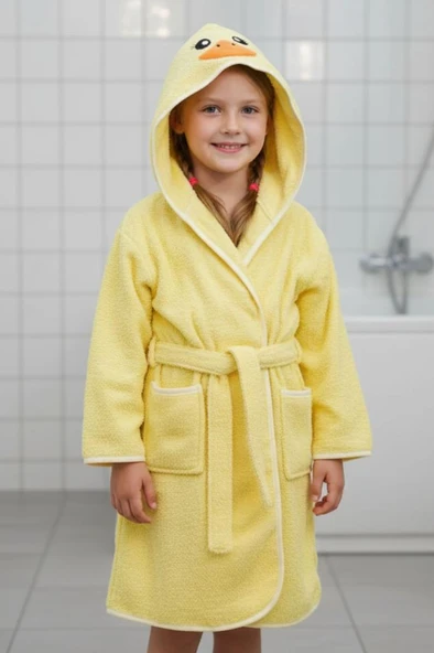 Tavşan Kulaklı Kız Erkek Çocuk Bornozu Lupi Sarı - Resim 2