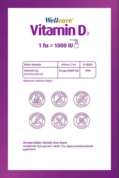 Wellcare Vitamin D3 1000 IU 30 ml - Resim 2