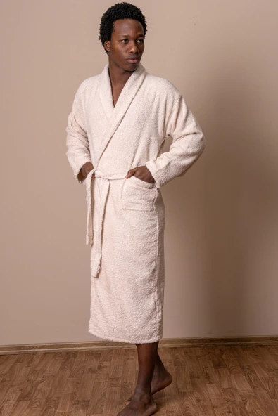 Varol Bukle Dokuma Yüksek Gramajlı Bornoz Krem – İhracat Fazlası Stok – Unisex – One Size - Resim 2