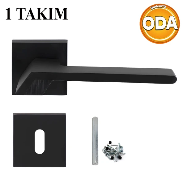 Kare Rozetli Oda Kapı Kolu Mat Siyah Sağa Sola Uygun Ön Arka Oda Kapısı 1 Takım - Resim 2