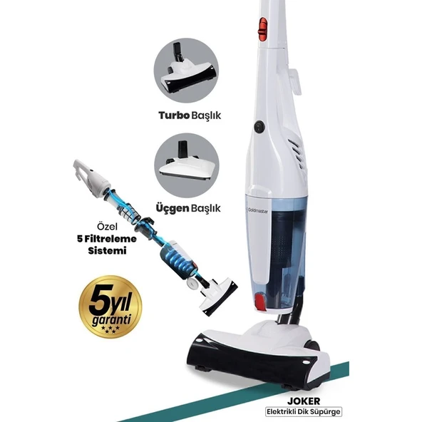 Goldmaster GM-7545 Joker Beyaz Dik Elektrikli Süpürge – 3 Fonksiyon, 1 L Toz Haznesi, Torbasız ve Güçlü Emiş - Resim 4