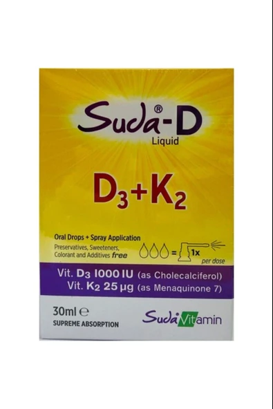 Suda Vitamin D3+K2 Sprey Damla 30 ml ürün görseli