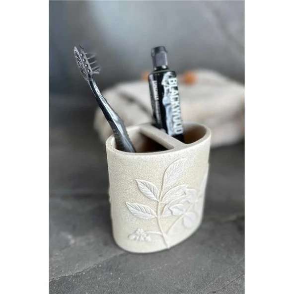 Primanova Leaf Banyo Seti 5 Parça - Bej - Resim 5