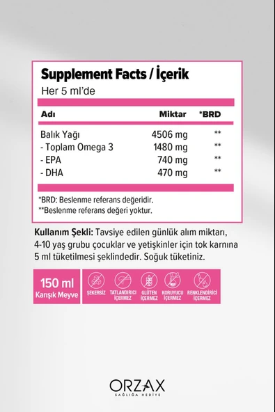 Ocean Tutti Frutti Karışık Meyve Aromalı Balık Yağı Şurup 150 ml - Resim 2