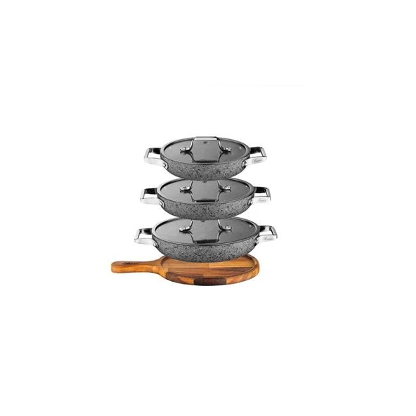 Brioni Stone-H 7 Parça Çizilmez Yanmaz Yapışmaz 18cm 20cm 22cm 3'lü Sahan Omlet Seti - Resim 2