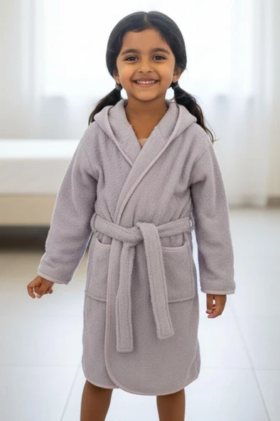 Tavşan Kulaklı Kız Erkek Çocuk Bornozu Lupi Lila - Resim 2