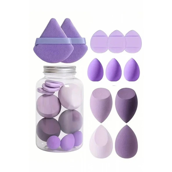 Piev Özel Kavanoz 16 Parça Makyaj Sünger Seti Mor ürün görseli 1