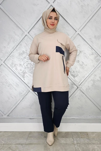 KADIN KOMBİNLİ TAŞ DETAYLI TESETTÜR TUNİK ürün görseli