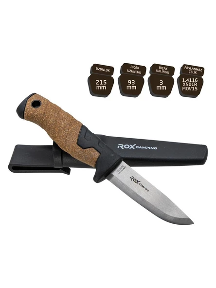 Rox Camping Bushcraft Plus Paslanmaz Çelik Kamp Bıçak Siyah 153CAMP0322 ürün görseli 1