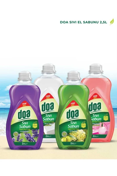 DOA SIVI EL SABUNU PUDRA,LAVANTA,BEYAZ SABUN&ZEYTİN ÇİÇEĞİ KOKULU 2,5L X 4 ADET ürün görseli 1