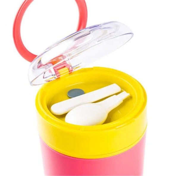 Tantitoni Tedemeı Pembe Sarı Paslanmaz Çelik Yuvarlak Yemek Taşıma Kabı 530ml - Resim 3