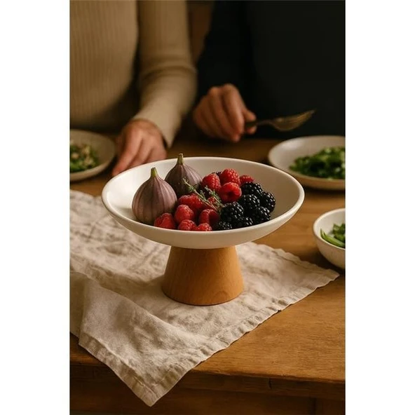 Akayev Porselen Ahşap Ayaklı 25 Cm Sunumluk Meyvelik - Resim 3