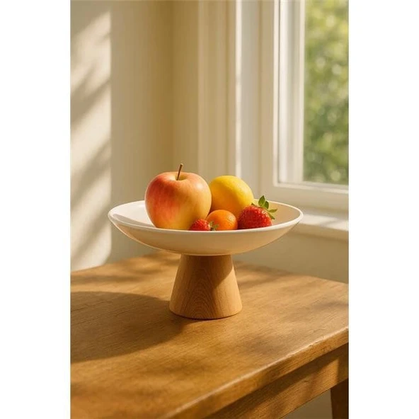 Akayev Porselen Ahşap Ayaklı 25 Cm Sunumluk Meyvelik - Resim 2