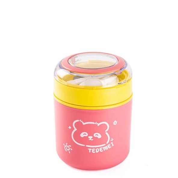 Tantitoni Tedemeı Pembe Sarı Paslanmaz Çelik Yuvarlak Yemek Taşıma Kabı 530ml ürün görseli