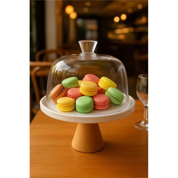 Akayev Porselen Ahşap Ayaklı Cam Fanus - Resim 5