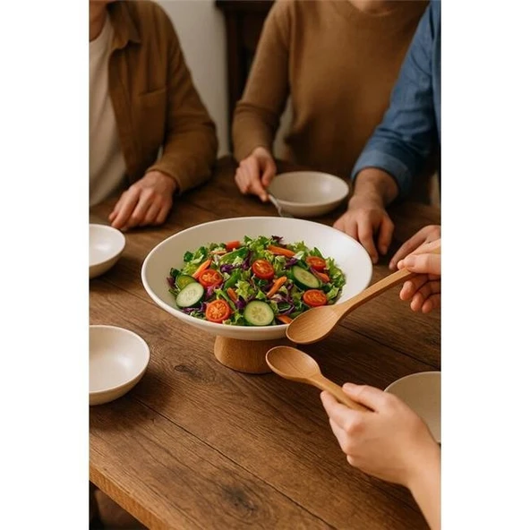 Akayev Porselen Ahşap Ayaklı 25 Cm Sunumluk Meyvelik - Resim 4