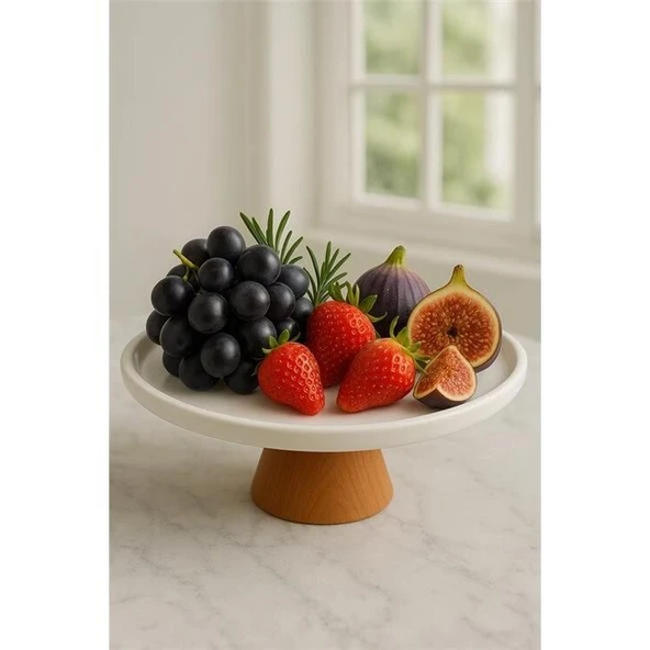 Akayev Porselen Ahşap Ayaklı 28 Cm Sunumluk - Resim 3