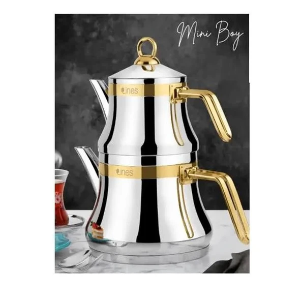 Lines Naz Mini Boy Altın Kemerli Kulplu Paslanmaz Çelik Çaydanlık 18/10 ürün görseli