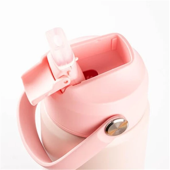 Tantitoni Açık Pembe Tutamaçlı Paslanmaz Çelik Termos 500ml - Resim 2