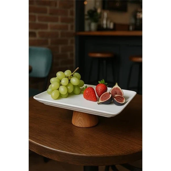 Akayev Porselen Ahşap Ayaklı 27x20 Cm Sunumluk - Resim 3