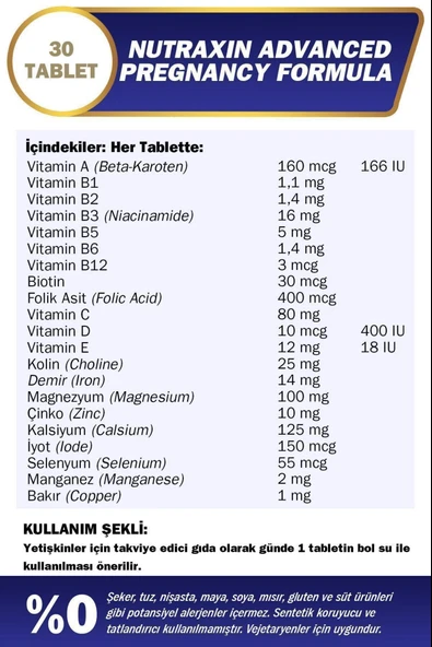 Nutraxin Pregnancy Formula 30 Tablet - Resim 2