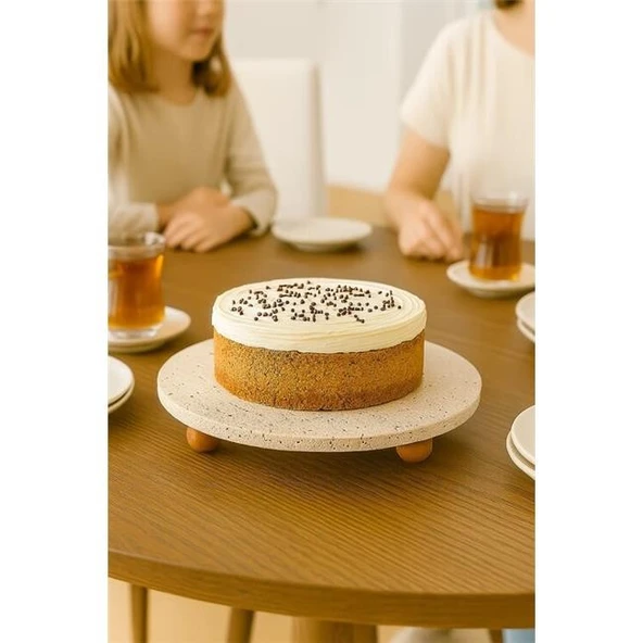 Akayev Traverten 25 Cm Ahşap Boncuk Ayaklı Sunumluk - Resim 3