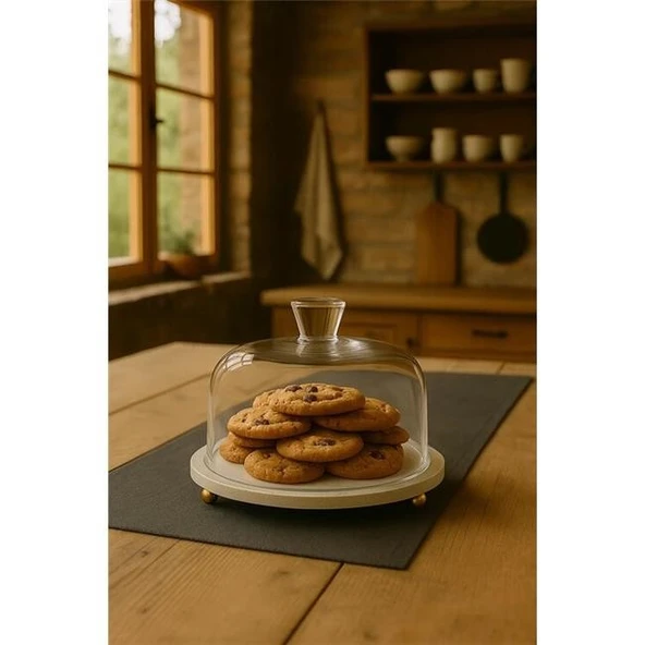 Akayev Traverten 25 Cm Altın Boncuk Ayaklı Cam Fanus - Resim 2