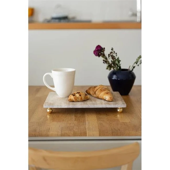 Akayev Traverten 30x20 Cm Altın Boncuk Ayaklı Sunumluk - Resim 2