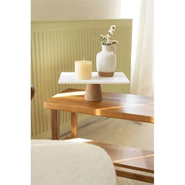 Akayev Mermer Beyaz 30x20 Cm Ahşap Konik Ayaklı Sunumluk ürün görseli