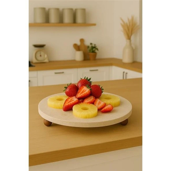 Akayev Traverten 30 Cm Ahşap Boncuk Ayaklı Sunumluk ürün görseli