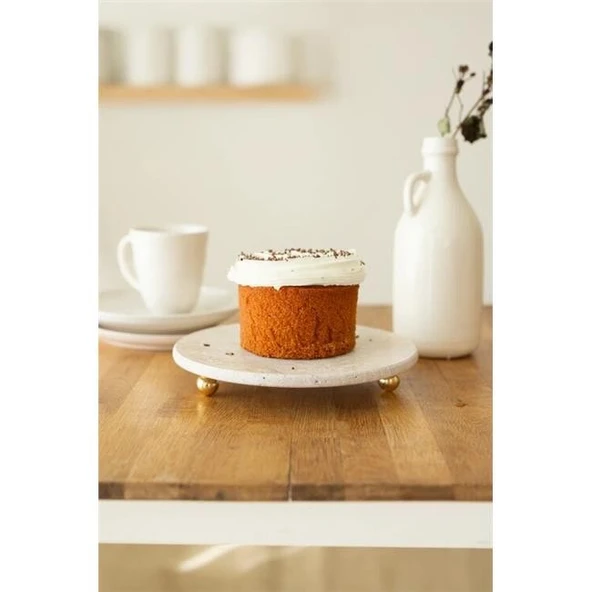 Akayev Traverten 19 Cm Altın Boncuk Ayaklı Sunumluk - Resim 3