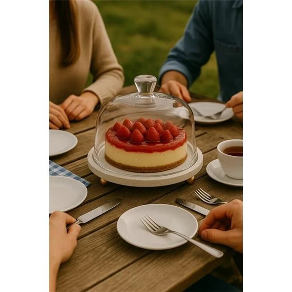 Akayev Traverten 25 Cm Altın Boncuk Ayaklı Cam Fanus ürün görseli