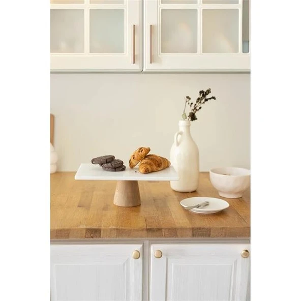 Akayev Mermer Beyaz 30x15 Cm Ahşap Konik Ayaklı Sunumluk ürün görseli