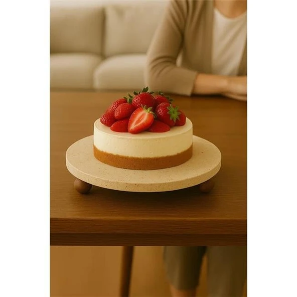 Akayev Traverten 30 Cm Ahşap Boncuk Ayaklı Sunumluk - Resim 4