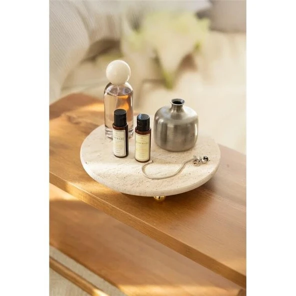 Akayev Traverten 28 Cm Altın Boncuk Ayaklı Sunumluk ürün görseli