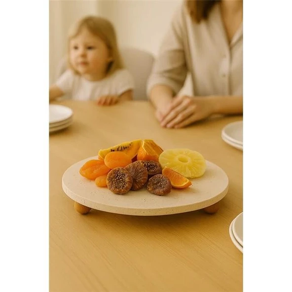 Akayev Traverten 25 Cm Ahşap Boncuk Ayaklı Sunumluk ürün görseli